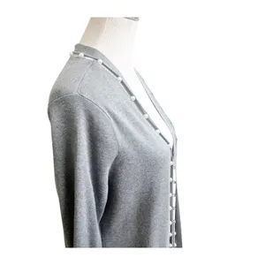 Chico's Cardigan Womens Size 1 Gray Knit Delicate Pearl Embellishment Open Front thumbnail 7