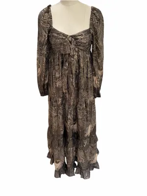Anthropologie long sleeve metallic maxi gown size xs thumbnail 2