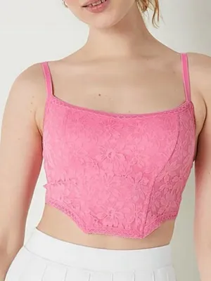 Victoria's Secret PINK Lace Lightly Lined Corset Top Bralette Pink Size L EUC thumbnail 1