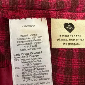 Madewell Red Long Sleeve Plaid Crinkle V Neck Tie Peplum Blouse Top Size XL thumbnail 4