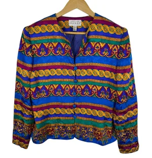 Adrianna Papell VTG 100% Silk Baroque Blazer Jacket Size‎ 8 Colorful Maximalist thumbnail 1
