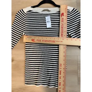 LOFT Sweater Black XS Womens Striped Ribbed Long Sleeve Boatneck NEW thumbnail 5