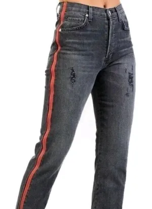 Revice Denim Black High Waisted Skinny Jeans with Red Side Zippers thumbnail 1