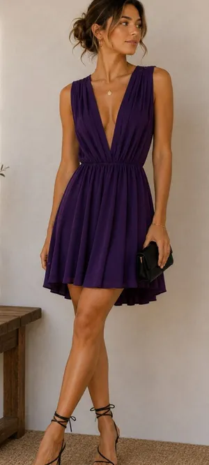 Alice & Olivia Purple Silk Deep V Mini Dress Womens XS Classic Luxury Y2K thumbnail 1