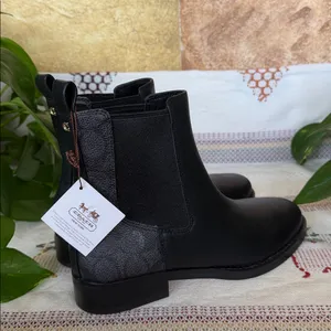 NEW Coach Women’s Meredith Signature Canvas Chelsea Ankle Black Boots, Size 6B thumbnail 8