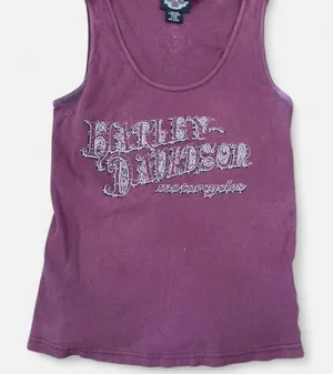 2000s Harley-Davidson Burgundy Ribbed Tank Top Studded‎ Rhinestone Logo Y2K thumbnail 1