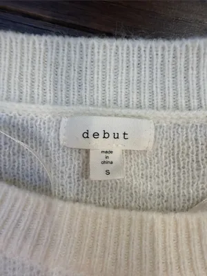 debut Cream Crewneck Sweater with Taupe Floral Outline Size Small - P99 thumbnail 5