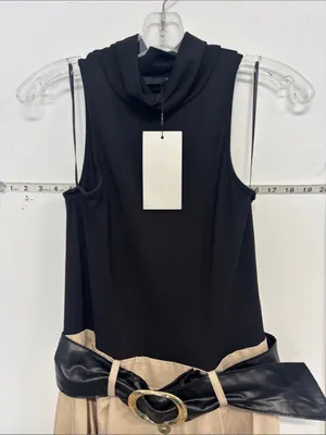 Zara Black & Cream Sleeveless Maxi Dress with Gloss Belt thumbnail 8
