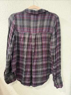 Free People Joplin Plaid Button Down Shirt Size Small thumbnail 3