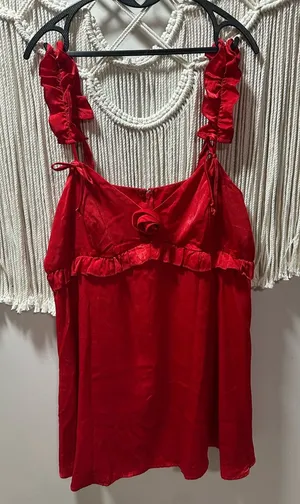 wild fable Red Satin Ruffle-Trim Chemise thumbnail 1