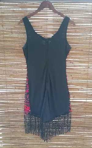Spirit S/M Halloween Costume Fringe Red Black Flapper Dress w Beaded Frunge thumbnail 3