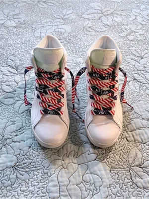 Nike Blazer Mid White Sneakers Custom USA Patriotic Flag + Original Laces~9💚 thumbnail 3