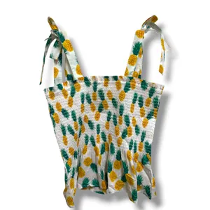 J.Crew Factory S Pineapple Smocked Tie Shoulder Peplum Tank Top White thumbnail 6