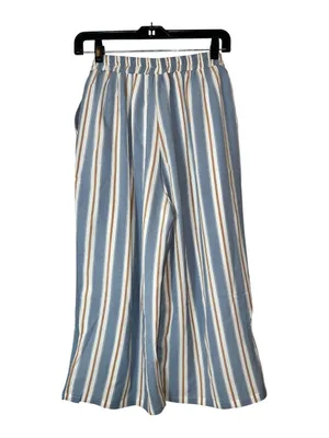 Skies Are Blue NWT Striped Wide Leg Crop Pants Size M Blue Ivory Tie Waist Lined thumbnail 3