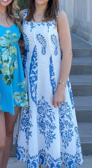 THML Blue and White Sleeveless Midi Dress thumbnail 3