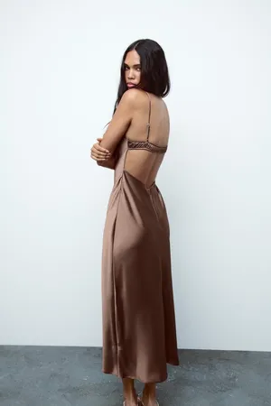 Zara dress midi maxi satin wedding lingerie chocolate brown party cocktail thumbnail 15