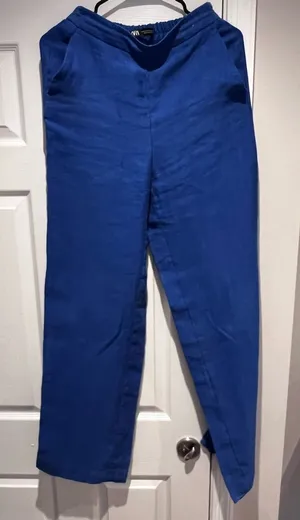 Zara Blue Linen Blend XS Summer Pants thumbnail 1