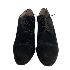 JONAK Black Suede Shoes Oxfords Lace Up Stacked Heel Womens Size FR 40 US 8 thumbnail 2