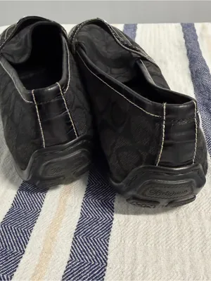 Brighton Black Monogram Slip On Loafers Shoes Made in Italy Leather Trim thumbnail 5