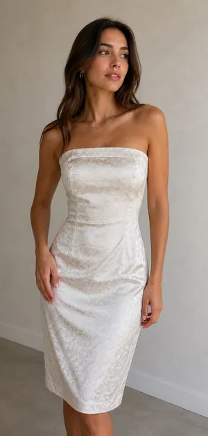Express Strapless Ivory Jacquard Sheath Dress thumbnail 1