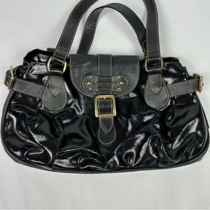 Longchamp Black Patent Leather Dual Handle Satchel Shoulder Bag thumbnail 2