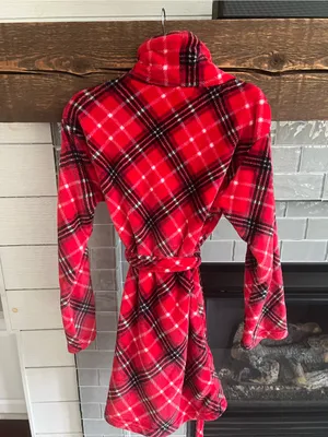 Victoria's Secret Short Super Soft Cozy Plaid Embroidered Robe Pockets XS EUC thumbnail 4