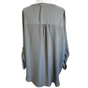 Maurices Womens 1X Olive Gray Roll Tab Sleeve Split Neck Tunic Blouse | 0200 thumbnail 2