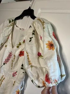 & Other Stories 100% Linen Floral Puff Sleeve Midi Dress thumbnail 7