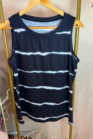 Size M Black & White Striped Sleeveless Tank Top thumbnail 1