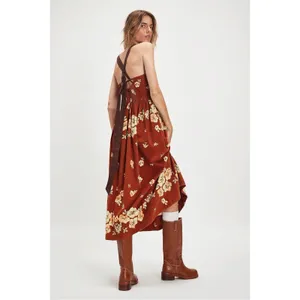 Free People Dainty Cottage Micro Corduroy Until Dawn Midi Dress Brown Large thumbnail 6
