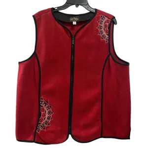 Bob Mackie Red Vest Wearable Art Women's XL Embroidered Pocket Full zip Up Artsy thumbnail 1