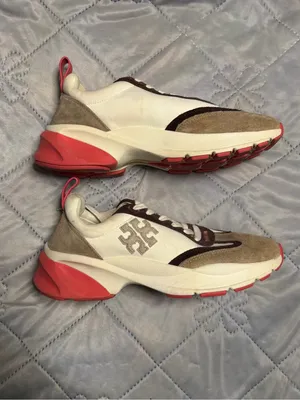Tory Burch Sneakers Suede Shoe Beige Cream Pink Womens Size 8 thumbnail 2