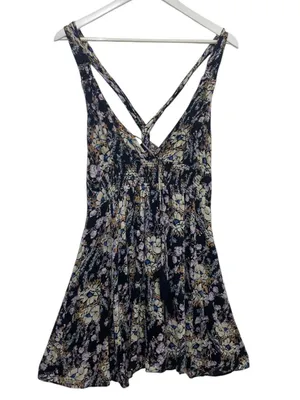 Free People Washed Ashore Halter Mini Dress Black Floral Size L thumbnail 3