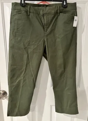Old Navy Pixie Mid-Rise Cropped Chino Olive Green Dress Casual Utility‎ Sz 12 thumbnail 1
