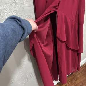Lulu’s Pour the Champagne Burgundy Ruffled Backless Maxi dress thumbnail 5