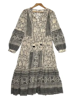 By Anthropologie Talulah Tiered Midi Dress Womens Small Beige Sheer Peasant Boho thumbnail 1