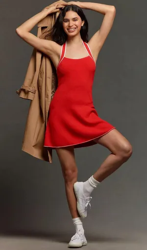 Anthropologie NEW WITH TAGS Daily Practice by Full Speed Halter Mini Red Dress thumbnail 1
