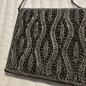 Women’s Black & Clear Beaded Bead Thin Shoulder Bag Evening Purse thumbnail 6