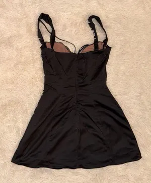 NWOT HOUSE OF CB 'Adriana' Black Satin And Lace Mini Dress sz XS Plus Cup thumbnail 6