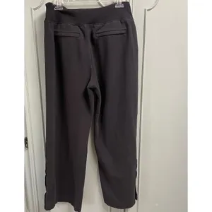 Athleta Retroplush Sweatpants Velour Trim Snap Hem Wide Leg Size Large Black thumbnail 2