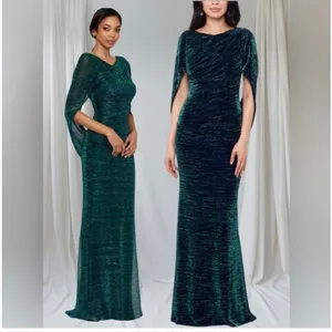 NEW Betsy & Adam Metallic Jade Green Drape Sleeve Sheath Gown Size 14 thumbnail 4
