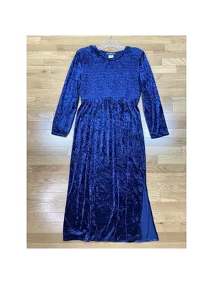 -Y2K Molly Malloy Velvet Maxi Dress Womens 16 Blue Smocked Long Sleeves thumbnail 2
