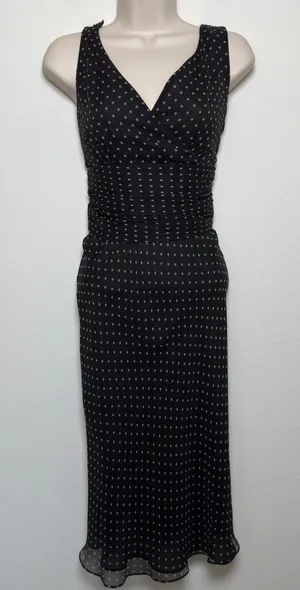 VTG 90s Harold's Womens 100% Silk Dress 6 Black Polka Dot Babydoll Pinup Wedding thumbnail 1