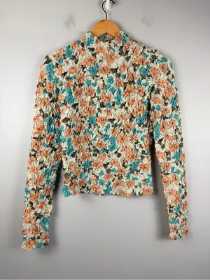 Anthropologie Dolan Left Coast Printed Pebble-Smocked Turtleneck Top size small thumbnail 3