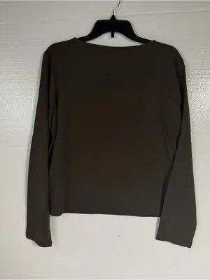 Express Shirt Women Size XXL Brown Square Neck Long Sleeve Top Stretch Fitted thumbnail 7
