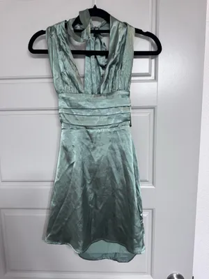 dark sage green lucy in the sky halter mini dress thumbnail 5
