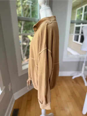Old Navy Tan Beige Henley Drawstring Hem Sweatshirt Size Large thumbnail 2