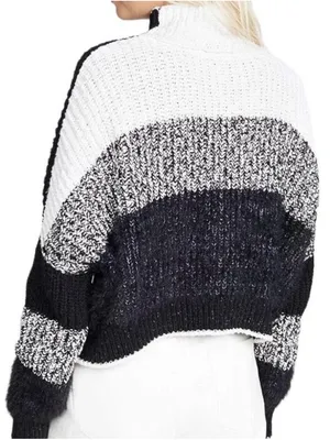 Free People Black & White Textured Turtleneck Sweater thumbnail 2