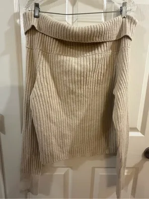 Aerie Off-Shoulder Ribbed Knit Sweater - Cream thumbnail 1