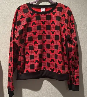 Disney Mickey Mouse Red Buffalo Plaid sweater sz L thumbnail 1
